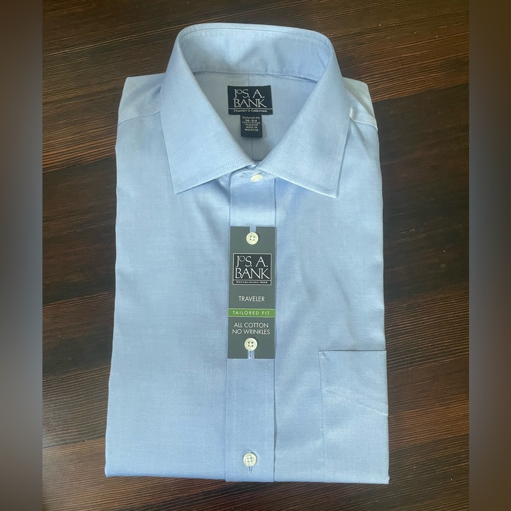 NWT Jos. A. Bank traveler tailored fit 16 - 34 cotton button down blue
